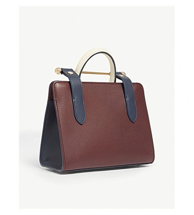 The Strathberry Nano Tote - Top Handle Leather Mini Tote Bag - Burgundy / Navy / Cream