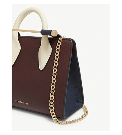 The Strathberry Nano Tote - Top Handle Leather Mini Tote Bag - Burgundy / Navy / Cream