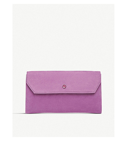 lilac suede clutch bag