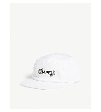 Shop Bape Logo-embroidered Woven Baseball Cap In White