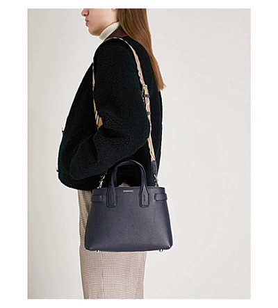 Burberry Banner Small Grained Leather Tote In Regency Blue | ModeSens