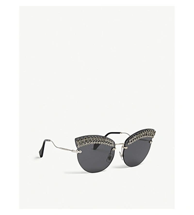 Shop Miu Miu Smu58t Frameless Cat-eye Sunglasses In Silver
