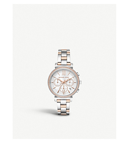 Michael Kors Mk6558 Sofie Two-tone Stainless Steel Chronograph Watch In  Silver | ModeSens