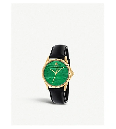 Shop Gucci G-timeless Yellow-gold Pvd And Leather Watch In Black