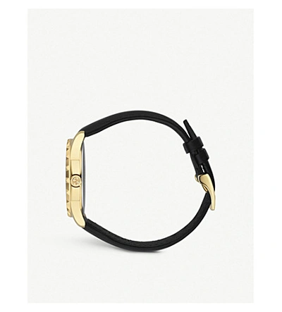 Shop Gucci G-timeless Yellow-gold Pvd And Leather Watch In Black