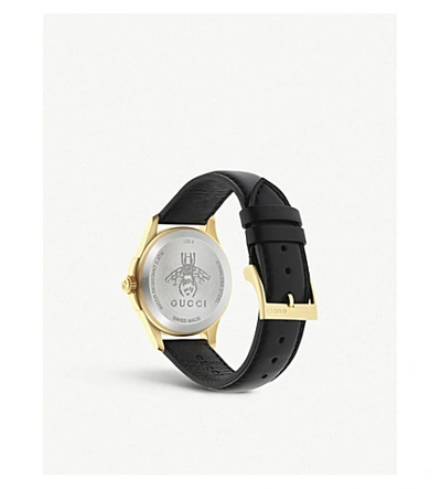 Shop Gucci G-timeless Yellow-gold Pvd And Leather Watch In Black