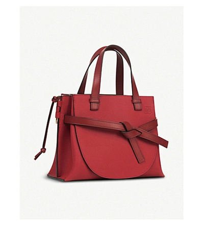 Shop Loewe Gate Top-handle Small Leather Tote Bag In Scarlet Red/burnt Re