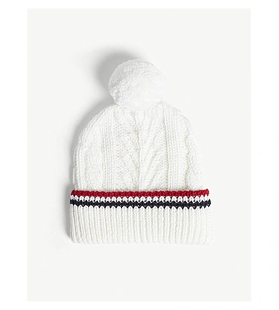 Shop Thom Browne Pom Pom Cable-knit Merino Wool Beanie In White