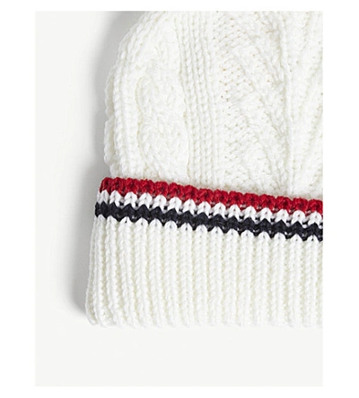 Shop Thom Browne Pom Pom Cable-knit Merino Wool Beanie In White