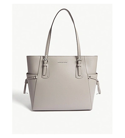 Shop Michael Michael Kors Leather Tote Bag In Pearl Grey