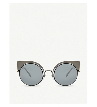 Shop Fendi Women's Gunmetal Grey Modern Ff0177 Round Sunglasses