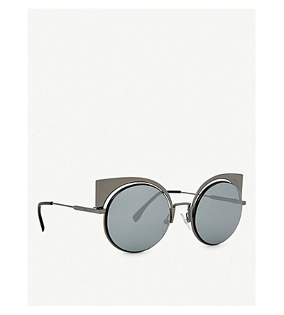 Shop Fendi Women's Gunmetal Grey Modern Ff0177 Round Sunglasses