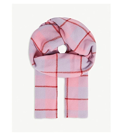 Shop Acne Studios Cassiar Checked Logo Wool Scarf In Pink/lilac