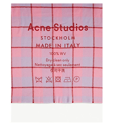 Shop Acne Studios Cassiar Checked Logo Wool Scarf In Pink/lilac