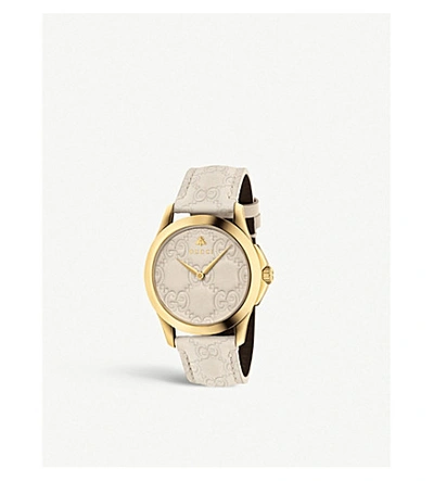 Shop Gucci Ya1264333 G-timeless Pvd Yellow-gold And Leather Watch In Black Pvd