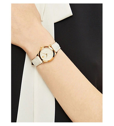 Shop Gucci Ya1264333 G-timeless Pvd Yellow-gold And Leather Watch In Black Pvd