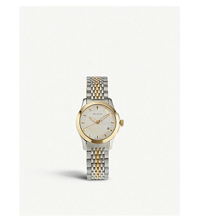Shop Gucci Ya126511 G-timeless Collection Stainless Steel And Yellow-gold Pvd Watch In Silver