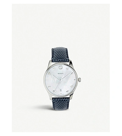Gucci Ya1264049 G-timeless Mother-of-pearl And Lizard-leather Strap Quartz  Watch In Blue | ModeSens