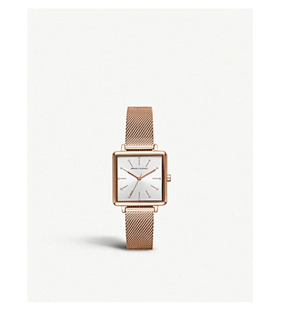 Shop Armani Exchange Ax5802 Lola Square Rose Gold-plated Watch In Silver