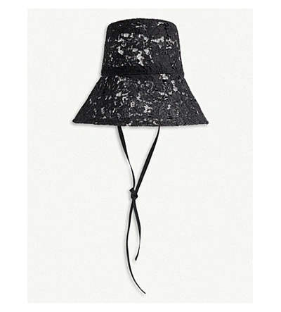 Shop Valentino Floral-lace Bucket Hat In Black