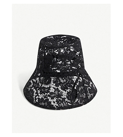 Shop Valentino Floral-lace Bucket Hat In Black