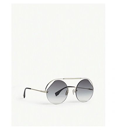 Shop Fendi Ff0325/s Ribbons & Crystals Round-frame Sunglasses In Silver