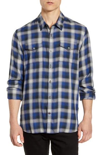 Shop John Varvatos Foster Slim Fit Plaid Button-up Sport Shirt In Regal Blue