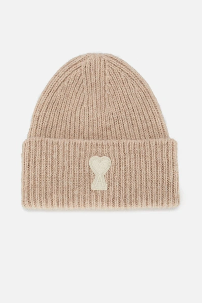 Shop Ami Alexandre Mattiussi Ami De Coeur Beanie In Neutrals