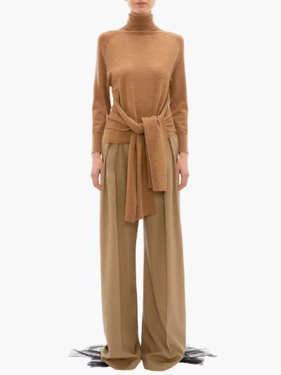 Shop Jw Anderson Roll Neck Jumper With Front Ties In Neutrals