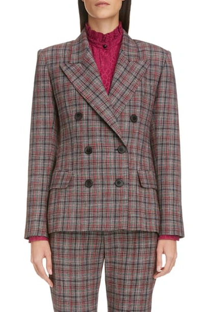 Shop Isabel Marant Double Breasted Plaid Blazer In Red/ Black