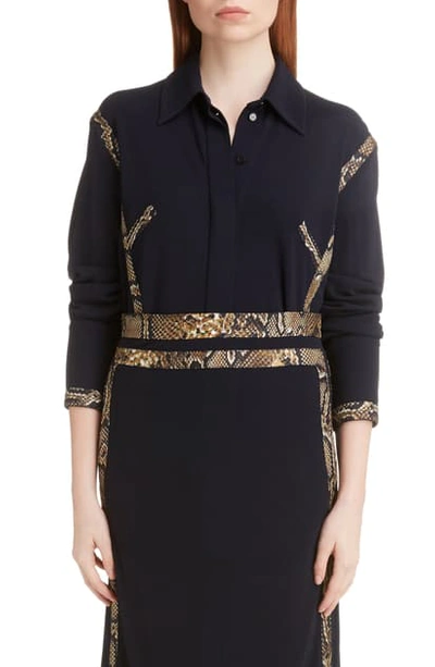 Shop Victoria Beckham Snake Print Trim Shirt In Navy