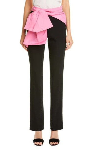 Shop Carolina Herrera Tie Belt Straight Leg Pants In Black/ Flamingo