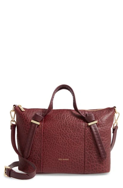Shop Ted Baker Small Olmia Knotted Handle Leather Tote In Oxblood