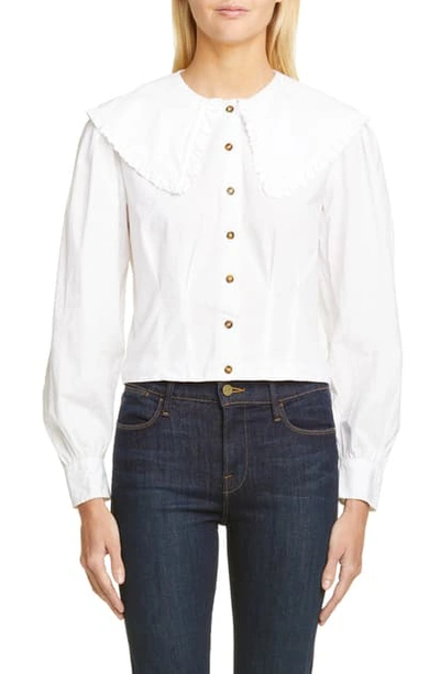 Shop Ganni Statement Collar Poplin Shirt In Bright White