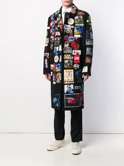 Shop Stella Mccartney Arthur Long Double Breasted Coat With Beatles Badges In Black
