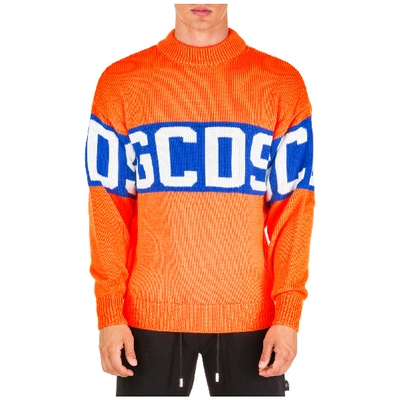 Shop Gcds Men's Crew Neck Neckline Jumper Sweater Pullover In Orange