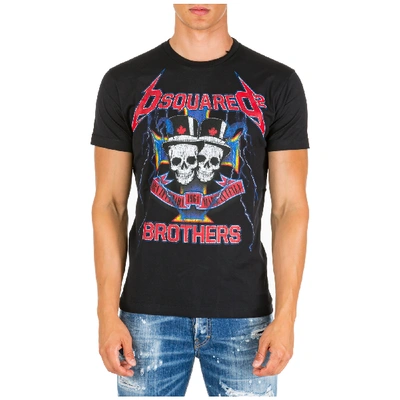 Shop Dsquared2 Men's Short Sleeve T-shirt Crew Neckline Jumper Skull Brothers In Black