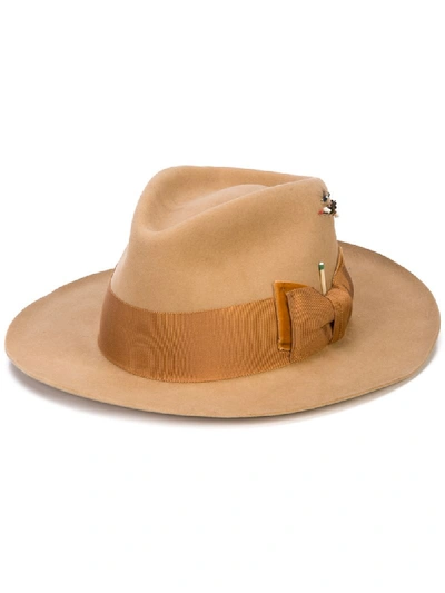 Shop Nick Fouquet Bow Fedora Hat In Brown