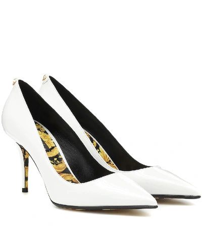 Shop Versace Patent Leather Pumps In White