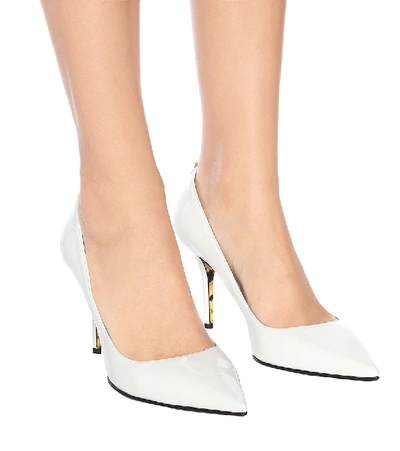 Shop Versace Patent Leather Pumps In White