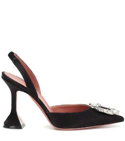 Amina Muaddi Rosie Crystal-embellished Satin Slingback Pumps In Black