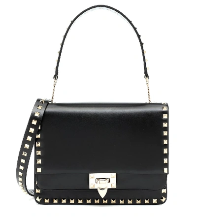 Shop Valentino Rockstud Medium Leather Shoulder Bag In Black