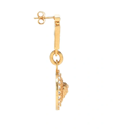 Shop Versace Medusa Crystal Drop Earrings In Gold
