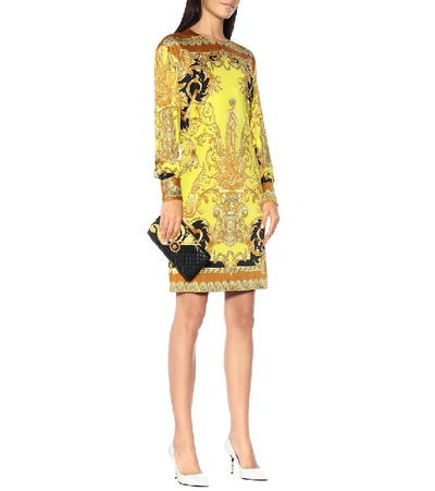 Shop Versace Printed Minidress In Yellow