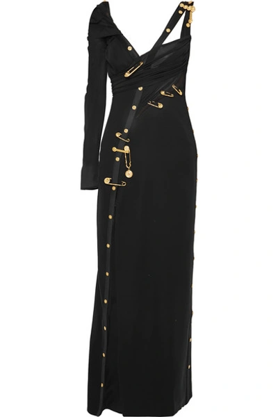 Shop Versace Embellished Cutout Crepe, Silk-chiffon And Tulle Gown In Black