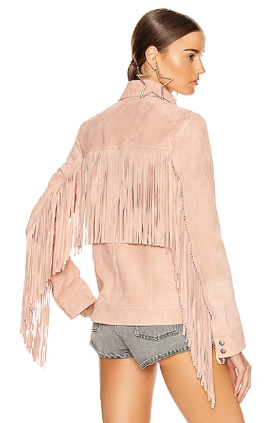 Shop Saint Laurent Fringe Jacket In Rose Pale