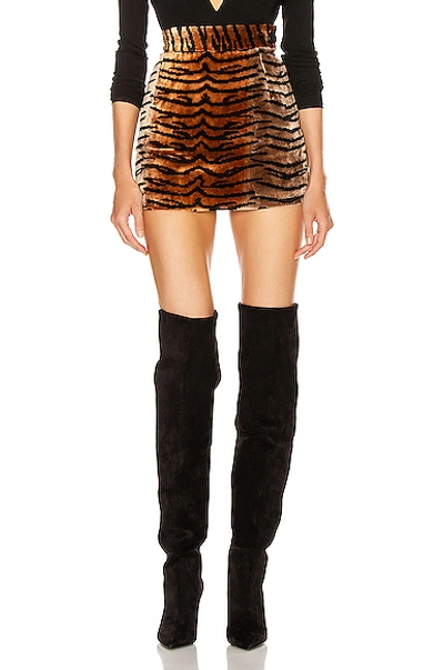 Shop Attico Tiger Velvet Mini Skirt In Natural