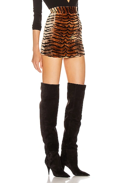 Shop Attico Tiger Velvet Mini Skirt In Natural