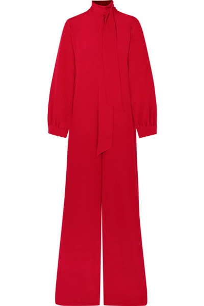 Shop Adam Lippes Silk Crepe De Chine Jumpsuit In Red