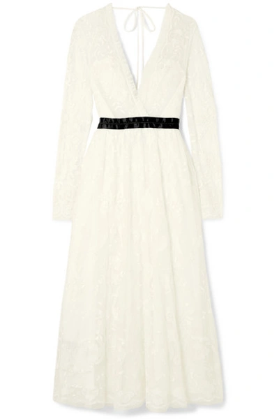 Shop Needle & Thread Eleanor Wrap-effect Satin-trimmed Lace Midi Dress In White